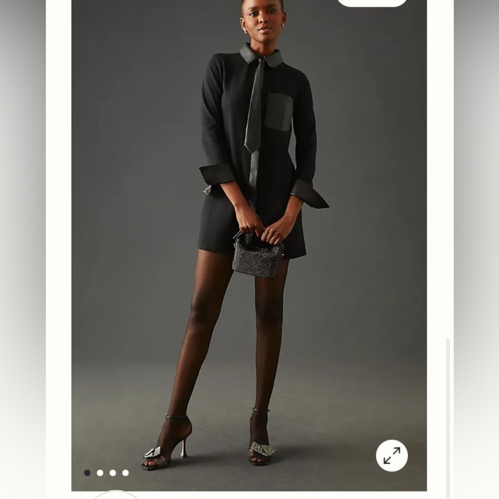 Anthropologie XS faux  sexy leather tie& details shirt dress NWT